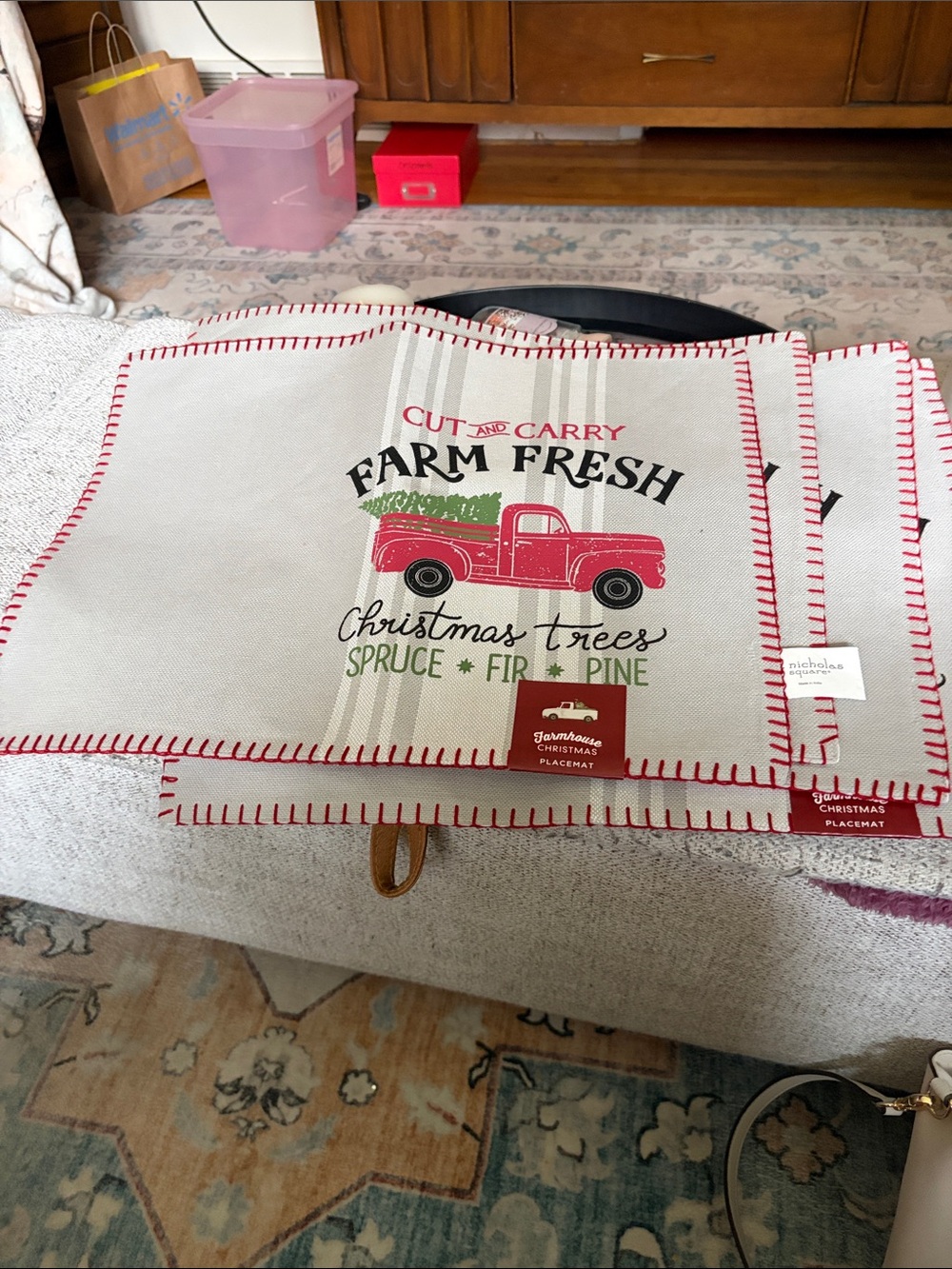 Kohl's Cream and Red Farm Fresh Christmas Truck Placemats 4 pk